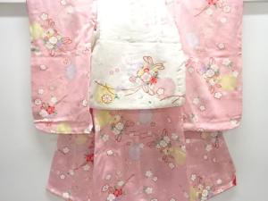 花薬玉に雪輪模様子供着物(被布・重ね衿・長襦袢・小物付き)